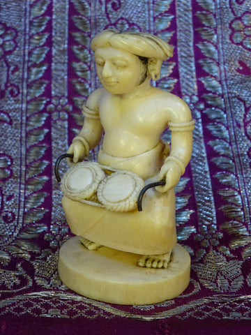 Fine Indian 19th c  Ivory Carving of Drummer
