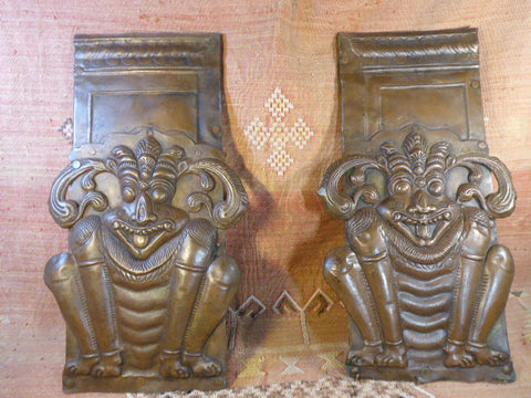 A pair of 19th c Copper Singha Portal Guards